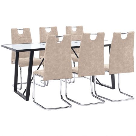 Bild på vidaXL Matgrupp 7 delar gräddvit konstläder