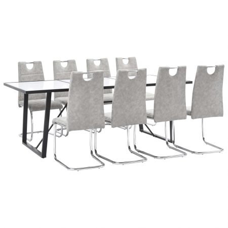 Bild på vidaXL Matgrupp 9 delar ljusgrå konstläder