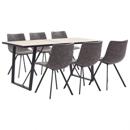 Bild på vidaXL Matgrupp 7 delar brun konstläder