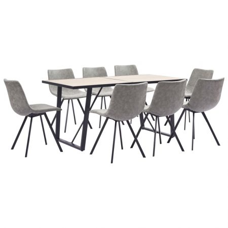 Bild på vidaXL Matgrupp 9 delar ljusgrå konstläder