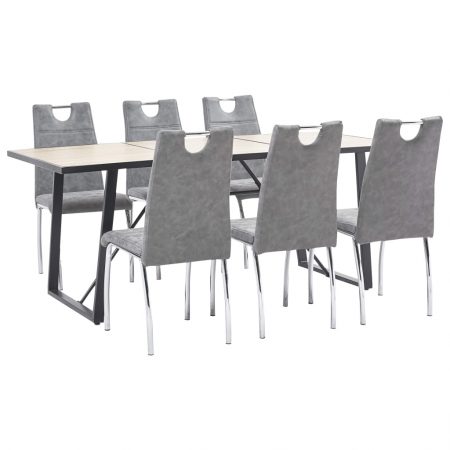 Bild på vidaXL Matgrupp 7 delar grå konstläder