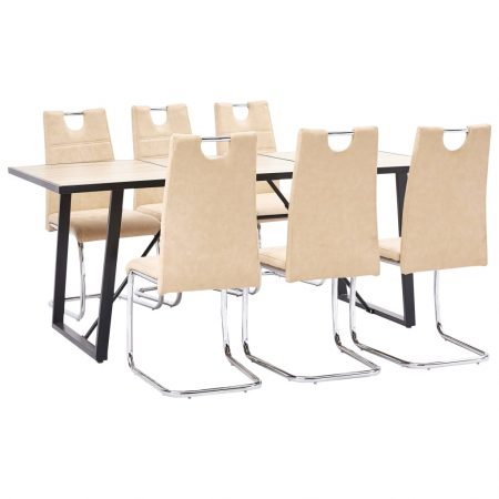 Bild på vidaXL Matgrupp 7 delar gräddvit konstläder