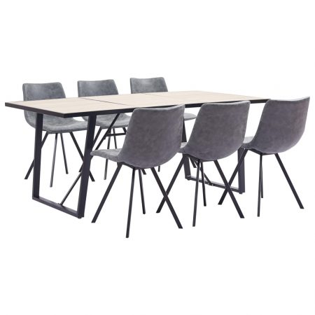 Bild på vidaXL Matgrupp 7 delar grå konstläder