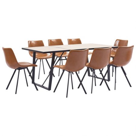 Bild på vidaXL Matgrupp 9 delar konjaksbrun konstläder