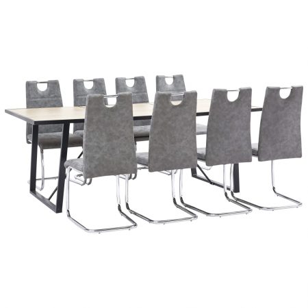 Bild på vidaXL Matgrupp 9 delar grå konstläder