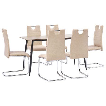 Bild på vidaXL Matgrupp 7 delar gräddvit konstläder