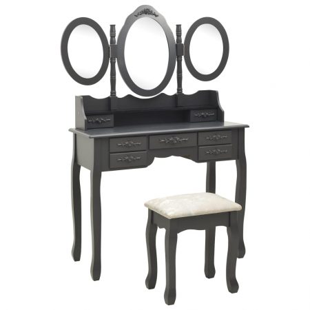 Bild på vidaXL Sminkbord med pall och 3 speglar grå