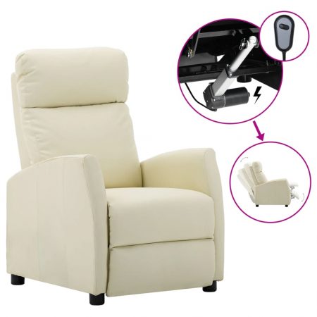 Bild på vidaXL Elektrisk reclinerfåtölj gräddvit konstläder