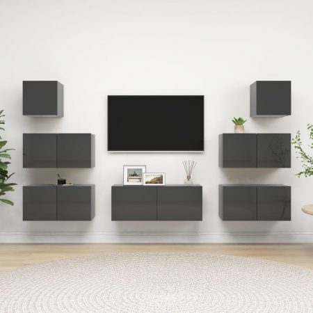 Bild på vidaXL TV-skåp 7 delar grå högglans spånskiva