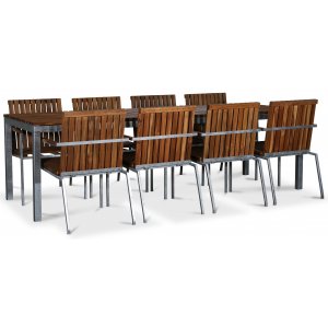 Alva matgrupp 250x90 cm inkl. 8 stolar - Teak / Galvaniserat stål + Träolja för möbler - Utematgrupper
