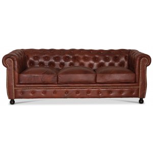 Chesterfield Old England 3-sits soffa - antikbehandlat skinn + Lädervårdskit - 3-sits soffor