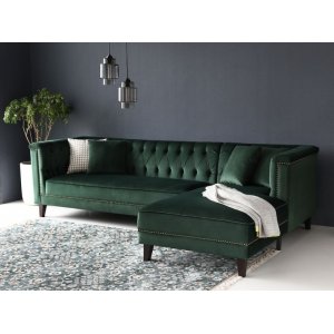 Dotto divansoffa med nitar - Grön sammet + Matt- och textilrengöring - Soffor med divan