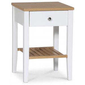 Halifax sängbord med låda och hylla i ek / vit - Sängbord -Sovrumsmöbler - Sängbord
