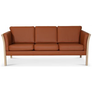 Pure 3-sits lädersoffa i Cognac läder / Ljust trä - 3-sits soffor