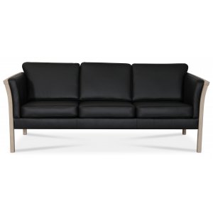 Pure 3-sits lädersoffa i svart läder / Ljust trä - 3-sits soffor