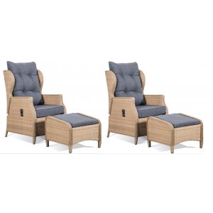 Santiago loungeset ställbara fåtöljer med fotpallar + Möbelvård för plastrotting - Loungegrupper