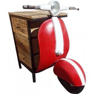 Vintage Vespa byrå / sängbord med lådor - Röd/vit - Byråar -Hyllor & Förvaring - Byråar