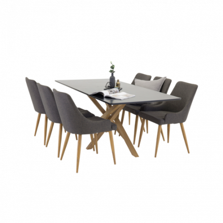 Bild på Pernilla Bord - MDF + Ek Legs + Pia stol (6-pack) - Venture Home