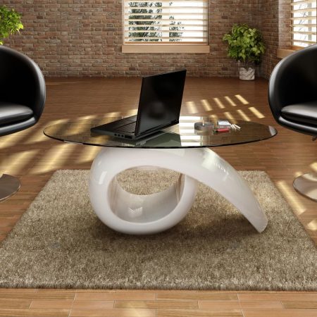 Bild på vidaXL Soffbord med oval bordsskiva i glas högglans vit