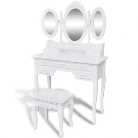 Bild på vidaXL Sminkbord med pall och 3 speglar vit