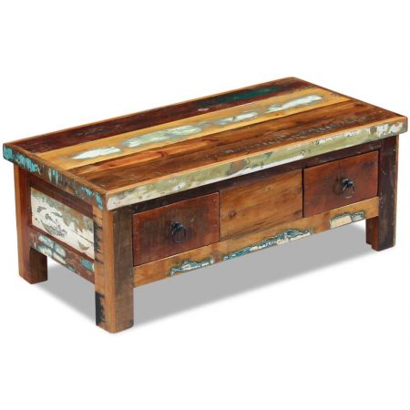 Bild på vidaXL Soffbord med lådor massivt återvunnet trä 90x45x35 cm
