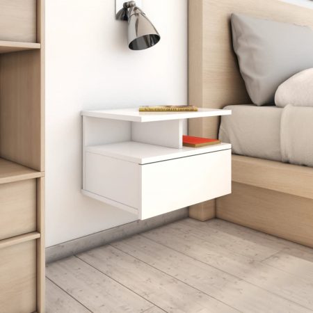 Bild på vidaXL Svävande sängbord vit högglans 40x31x27 cm spånskiva