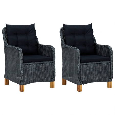 Bild på vidaXL Trädgårdsstolar med dynor 2 st konstrotting mörkgrå