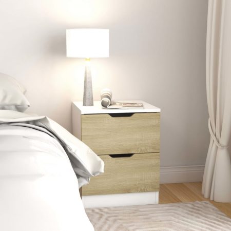 Bild på vidaXL Sängbord vit och sonoma-ek 40x40x50 cm spånskiva