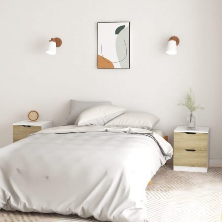 Bild på vidaXL Sängbord 2 st vit och sonoma-ek 40x40x50 cm spånskiva