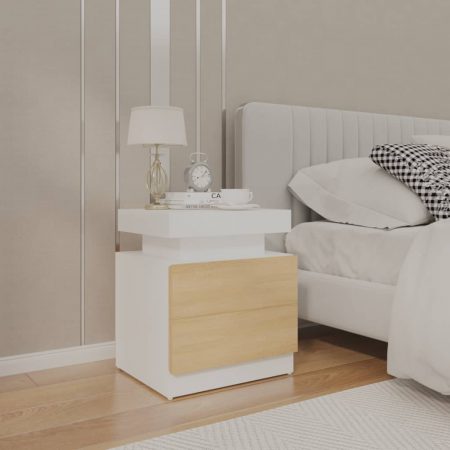 Bild på vidaXL Sängbord vit och sonoma-ek 45x35x52 cm spånskiva