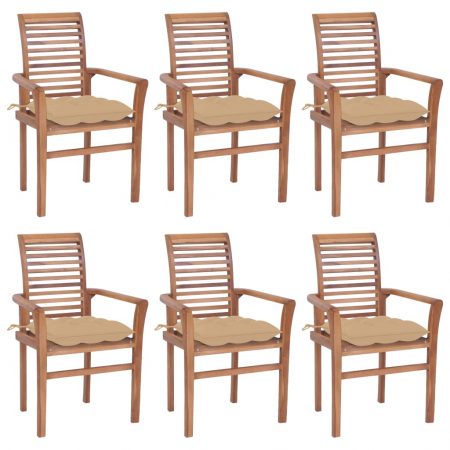 Bild på vidaXL Matstolar 6 st med beige dynor massiv teak
