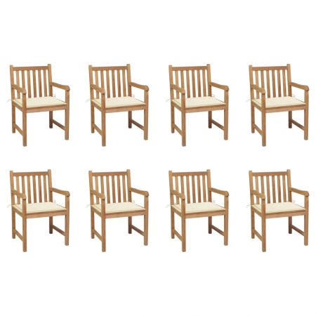 Bild på vidaXL Trädgårdsstolar 8 st med gräddvita dynor massiv teak