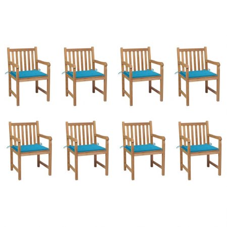 Bild på vidaXL Trädgårdsstolar 8 st med blåa dynor massiv teak