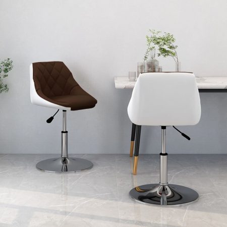 Bild på vidaXL Snurrbara matstolar 2 st brun och vit konstläder