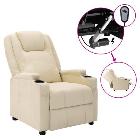 Bild på vidaXL Elektrisk reclinerfåtölj gräddvit konstläder