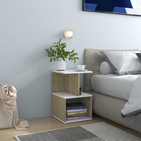 Bild på vidaXL Sängbord vit och sonoma-ek 35x35x55 cm spånskiva