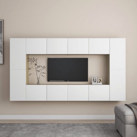 Bild på vidaXL TV-skåp 8 delar vit och sonoma-ek spånskiva