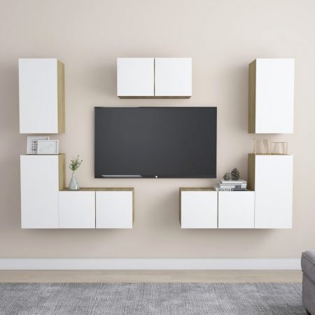 Bild på vidaXL TV-skåp 7 delar vit och sonoma-ek spånskiva