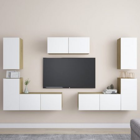 Bild på vidaXL TV-skåp 7 delar vit och sonoma-ek spånskiva