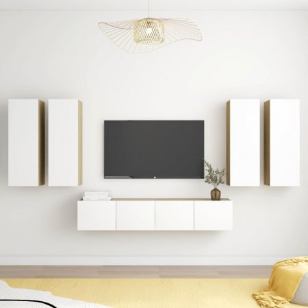 Bild på vidaXL TV-skåp 6 delar vit och sonoma-ek spånskiva