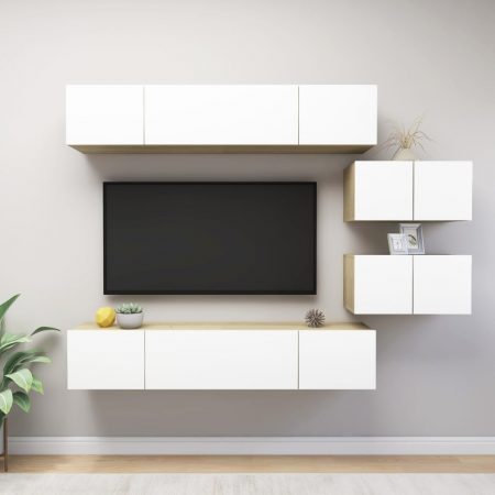 Bild på vidaXL TV-skåp 6 delar vit och sonoma-ek spånskiva