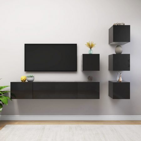 Bild på vidaXL TV-skåp 6 delar svart högglans spånskiva