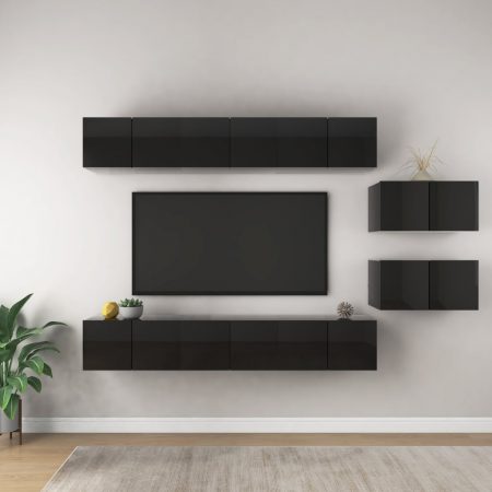 Bild på vidaXL TV-skåp 8 delar svart högglans spånskiva