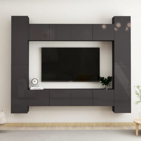 Bild på vidaXL TV-skåp 8 delar grå högglans spånskiva