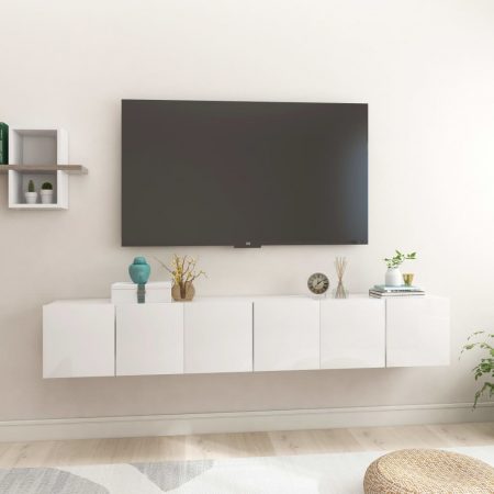 Bild på vidaXL Väggmonterade TV-skåp 3 st vit högglans 60x30x30 cm