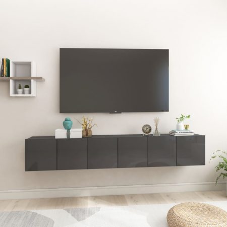 Bild på vidaXL Väggmonterade TV-skåp 3 st grå högglans 60x30x30 cm