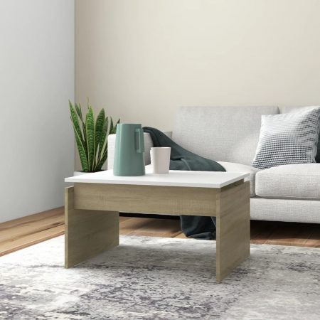 Bild på vidaXL Soffbord vit och sonoma-ek 68x50x38 cm spånskiva