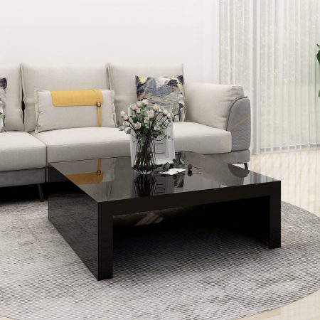 Bild på vidaXL Soffbord svart högglans 100x100x35 cm spånskiva