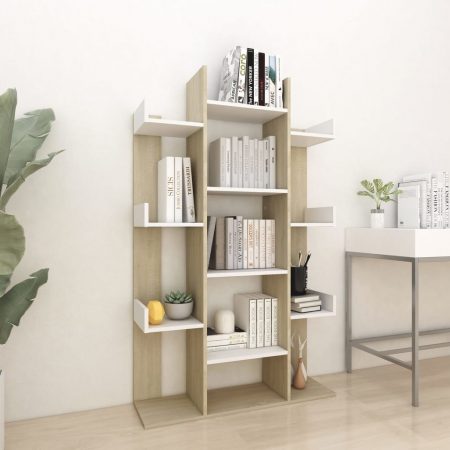 Bild på vidaXL Bokhylla vit och sonoma-ek 86x25