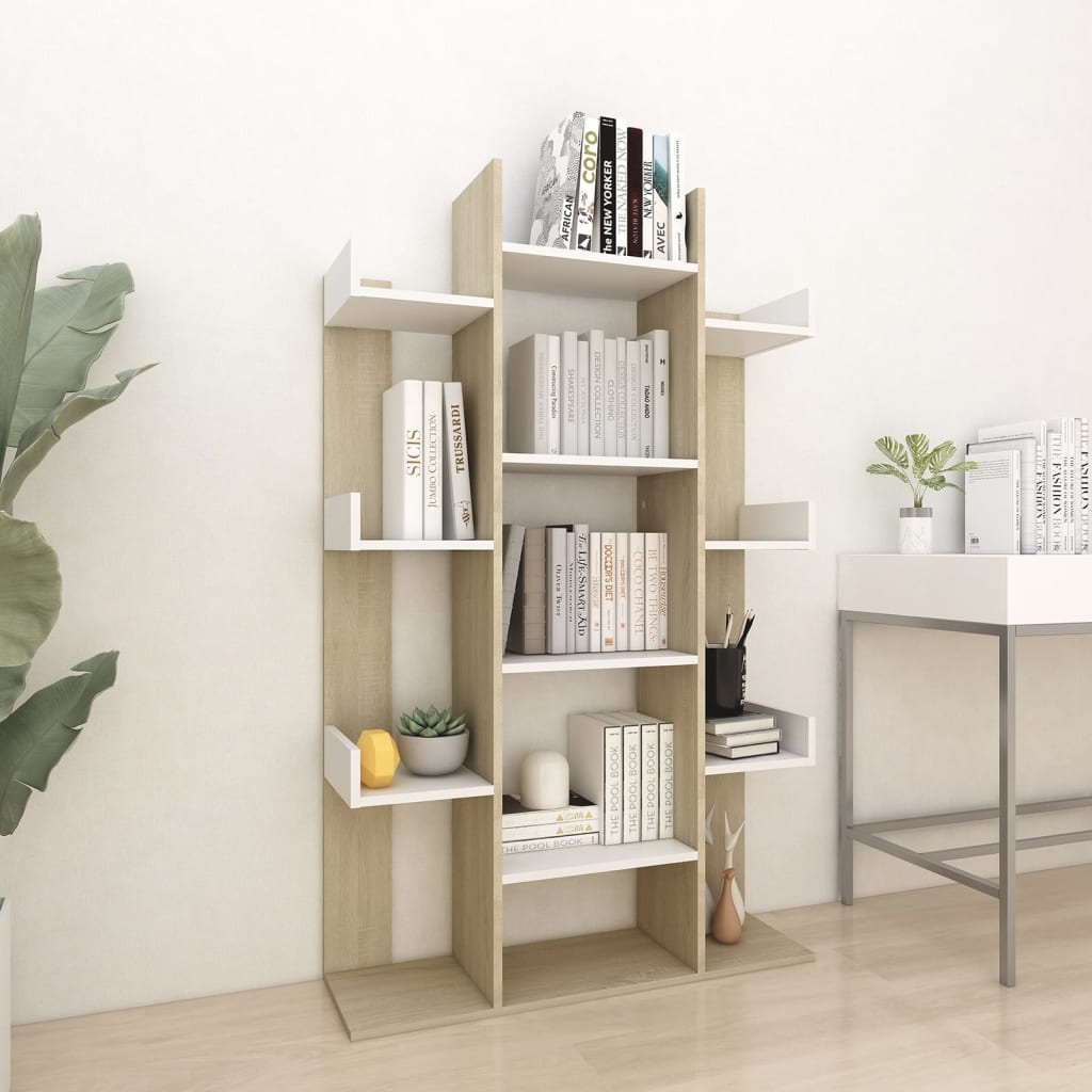 8720286645857_m_en_hd_1 Bild på vidaXL Bokhylla vit och sonoma-ek 86x25